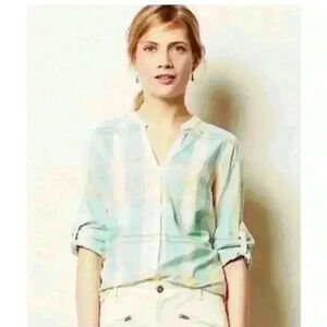 Anthropologie Holding Horses Tiby Pastel Plaid Button Down Popover Shirt